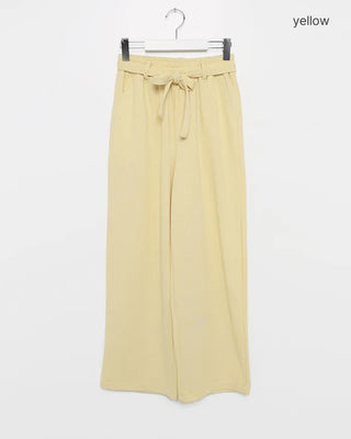 Wide-leg pants with waist ribbon