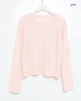 Crop-fit sheer long-sleeve knit