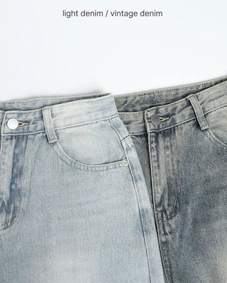 Washed wide denim pants