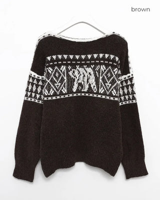 2-Way Slashed Neck Fair Isle Sweater
