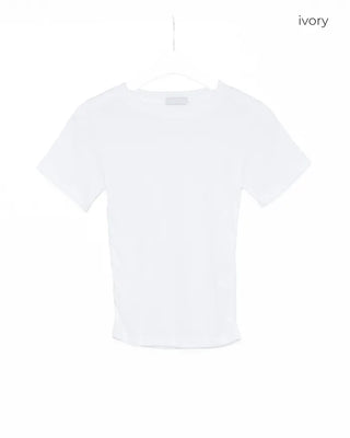 See-through ribbed half-length T-shirt