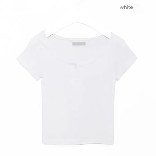 2-button round short-sleeved T-shirt
