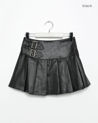 Buckle-point pleated mini skirt