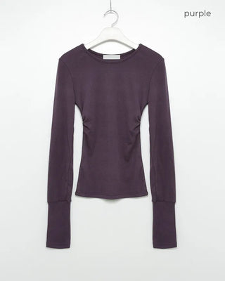 Button-sleeve long-sleeve T-shirt