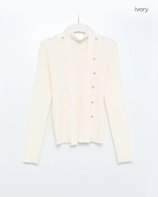 Asymmetrical Button Cardigan & Tie Set