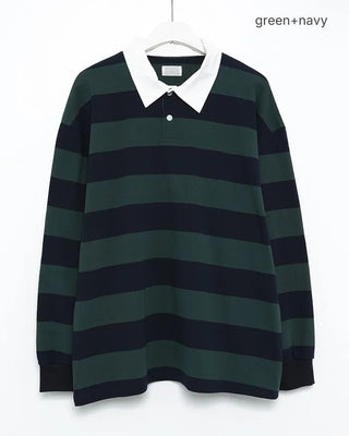 Colored neck striped long T-shirt