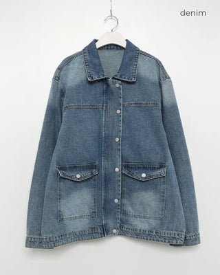 Denim midi zip-up jacket