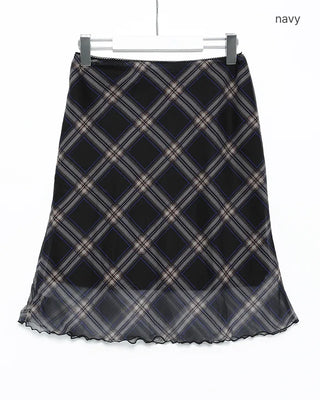 Checked scalloped hem chiffon skirt