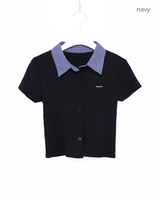 Two-tone check short-sleeved cardigan