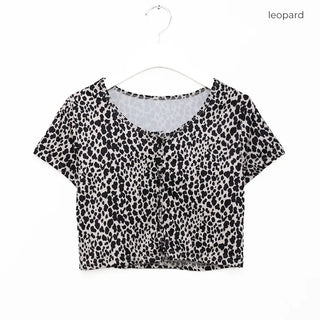 Leopard print crop cardigan t-shirt
