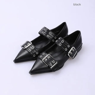 Belted pointed flat shoes