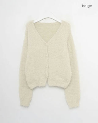 V-neck loose-fit shaggy knit