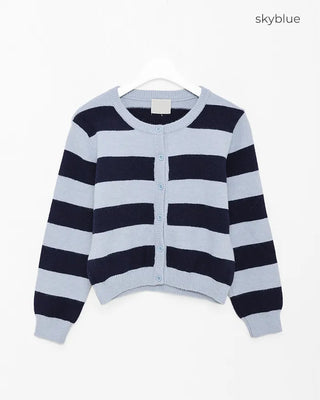 Round neck two-tone cardigan