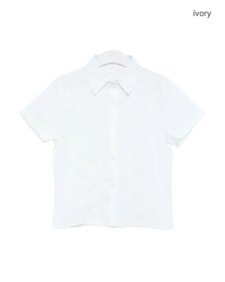 Lace pintuck short-sleeved blouse