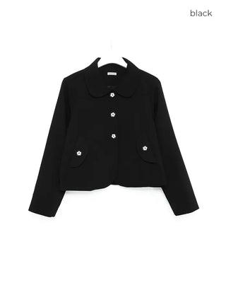 Flower Button Round Collar Jacket