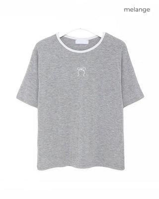 Spun ribbon color-blocked short-sleeved T-shirt