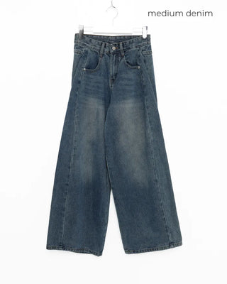 Slit denim wide-leg pants