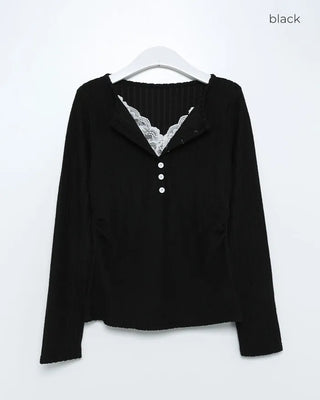 Lace detail button knit