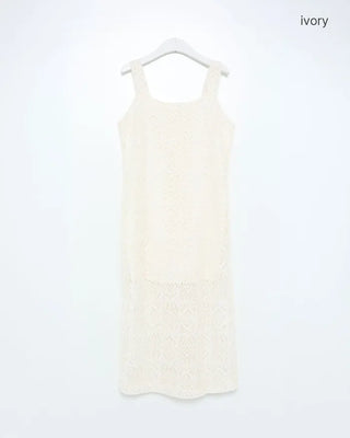 Perforated detail square neck long dress