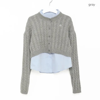 Twist knit cardigan and shirt set