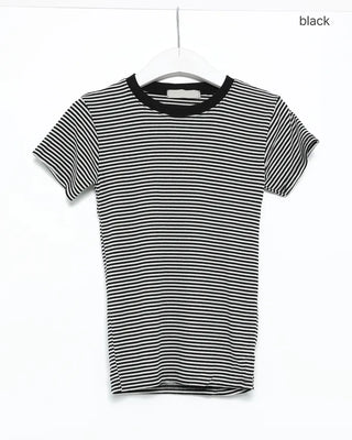 Ribbed Border Slim Short-Sleeve T-Shirt