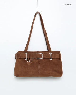 Suede buckle shoulder bag
