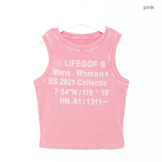 Lettering Ribbed Sleeveless Top
