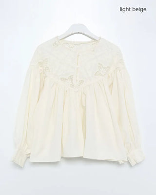 Jacquard lace balloon flare blouse
