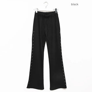 Side-studded ribbed knit easy pants