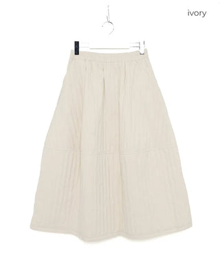 Elastic waist flared long skirt