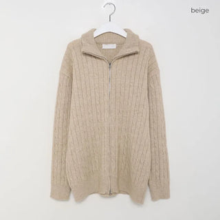 Cable knit 2-way zip-up knit