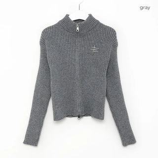 Applique zip-up knit