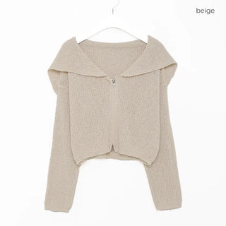 Sailor collar knit zip-up