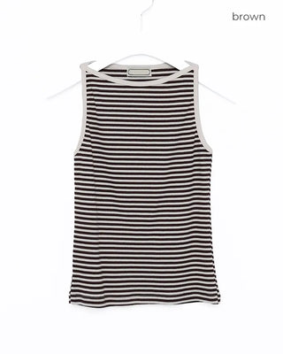 Boat neck striped sleeveless