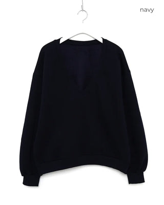 Brushed fleece deep V-neck sweatshirt