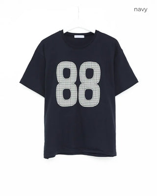 (Unisex) Number Patch Work Loose Fit Short Sleeve T-Shirt