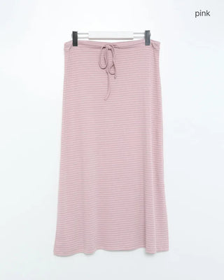 Bordered waist drawstring maxi skirt