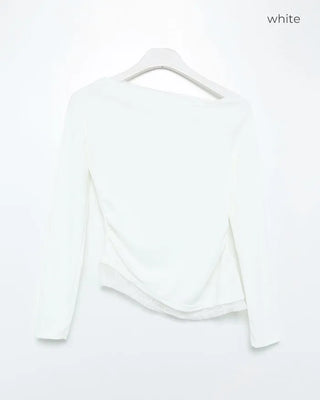 Lace-layered off-shoulder t-shirt
