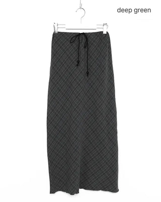 Checked drawstring long skirt