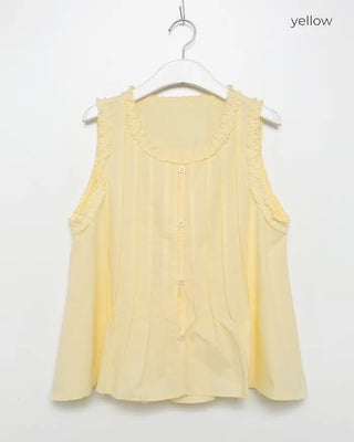Pintuck frill sleeveless flared button blouse