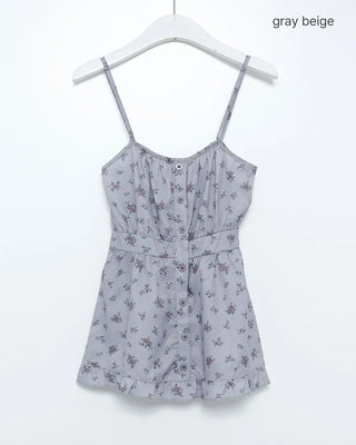 Flower Button Back Banding Sleeveless Blouse