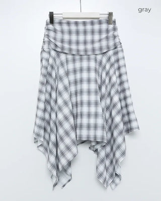 Asymmetrical check midi skirt