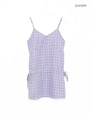 String Check Camisole Mini Dress