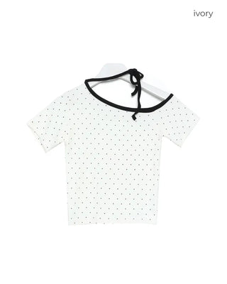 One-off shoulder two-tone half-sleeve T-shirt