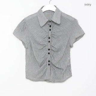 Cropped check shirred shirt