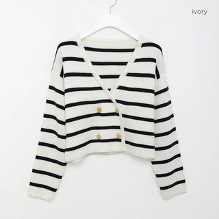 Striped double-button cardigan
