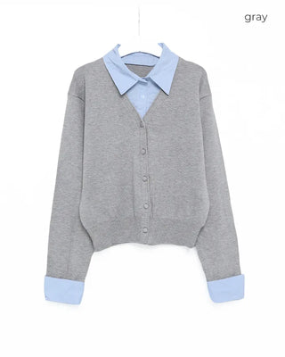 Layered shirt knit cardigan