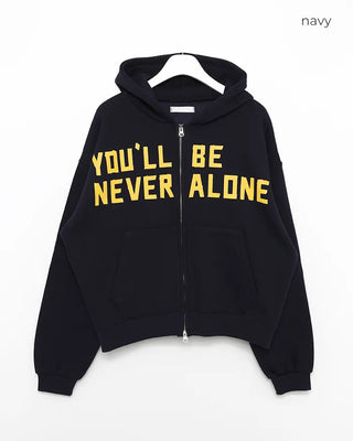 (Unisex) Lettering Double Zip Fleece-Lined Hoodie