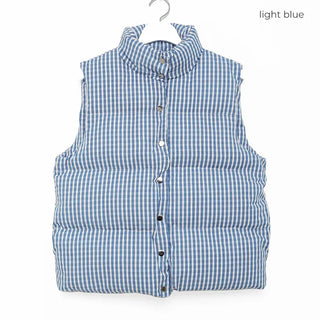 Blue tartan check padded vest jacket