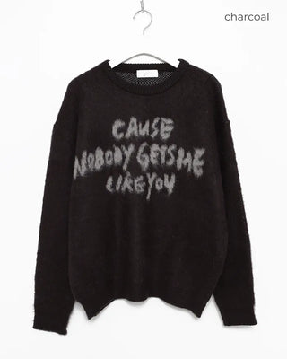 (Unisex) Bust Lettering Hairy Knit Sweater